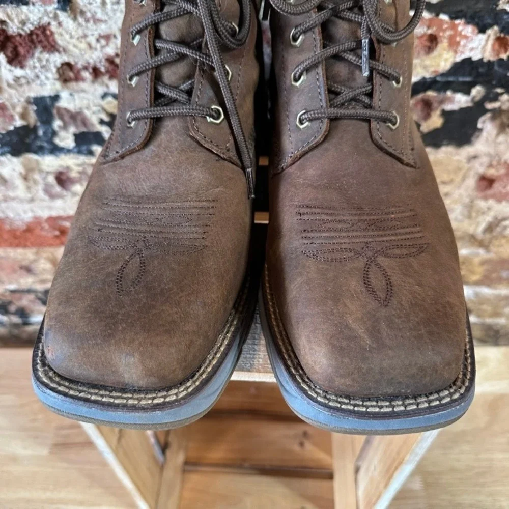 Tony Lama RR3044 Mens 10EE Brown Leather Steel Toe Work Boots 3R Series Lace Up